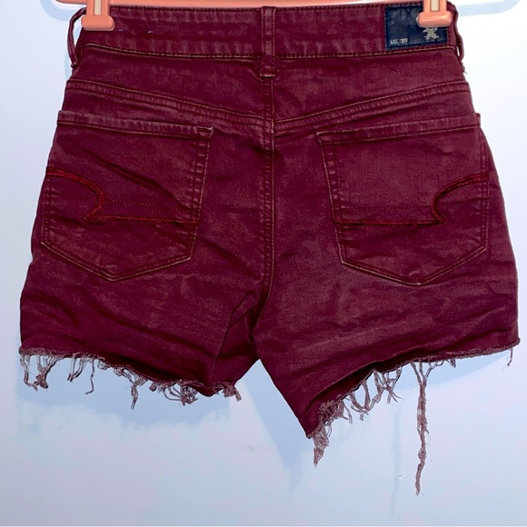 American Eagle Hi-Rise Shorty Jean Shorts Maroon Women’s Size 2 - Picture 2 of 4